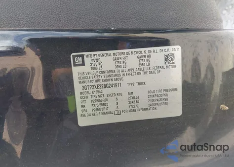 2011 GMC Sierra 1500 Denali из США, поврежденный, VIN 3GTP2XE22BG241911